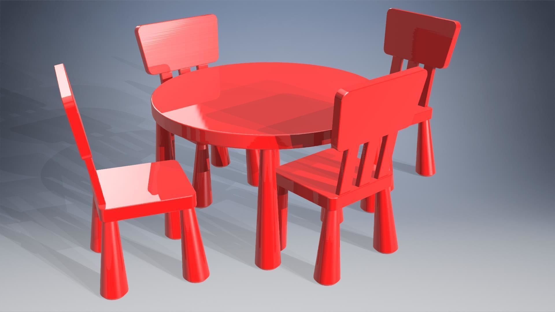 Child table with chairs 3D Model Collection_2