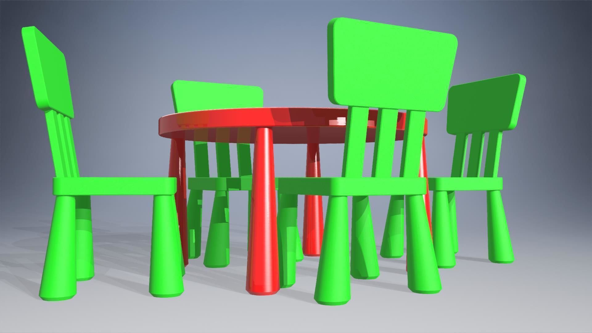 Child table with chairs 3D Model Collection_7