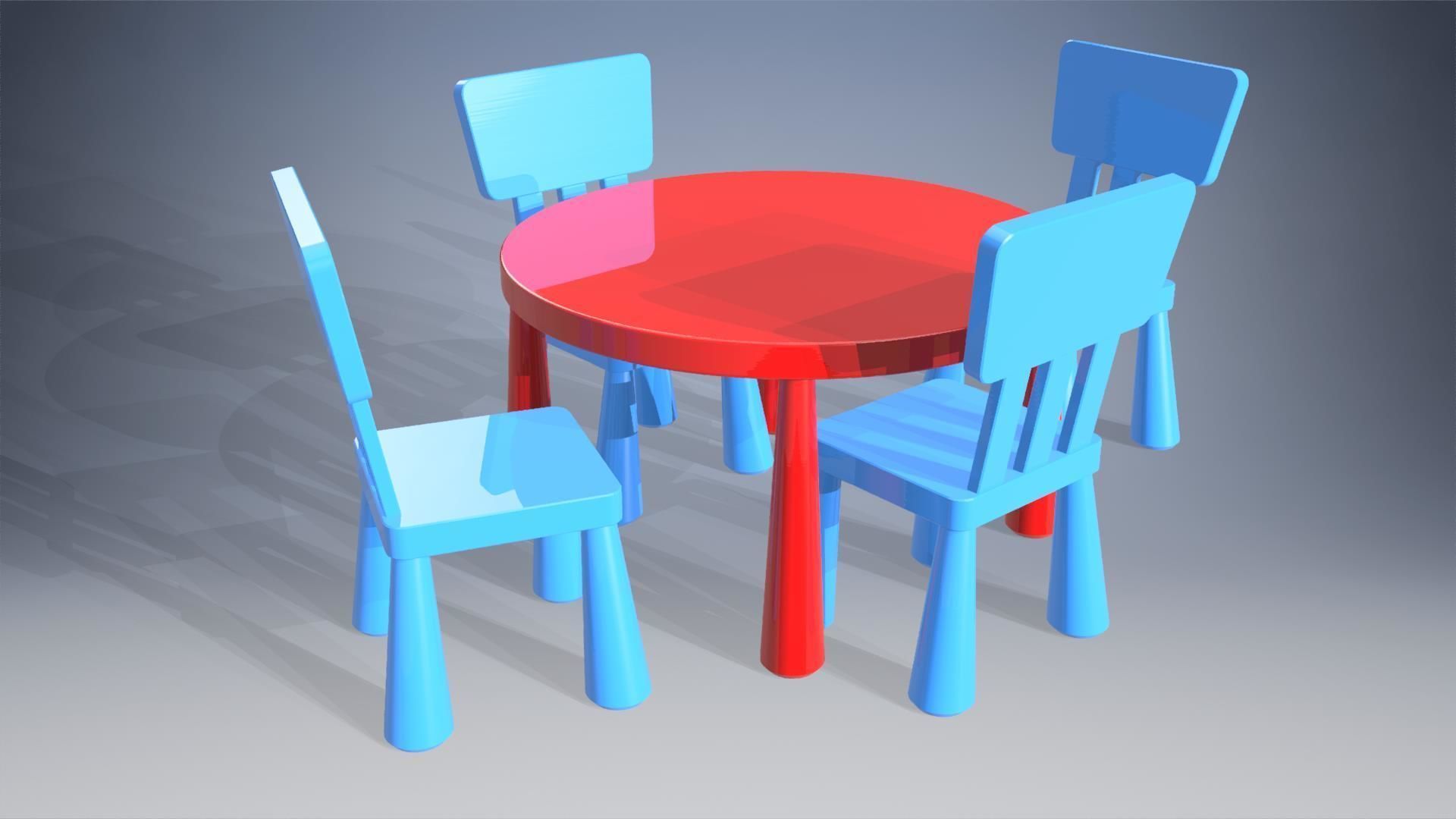 Child table with chairs 3D Model Collection_6