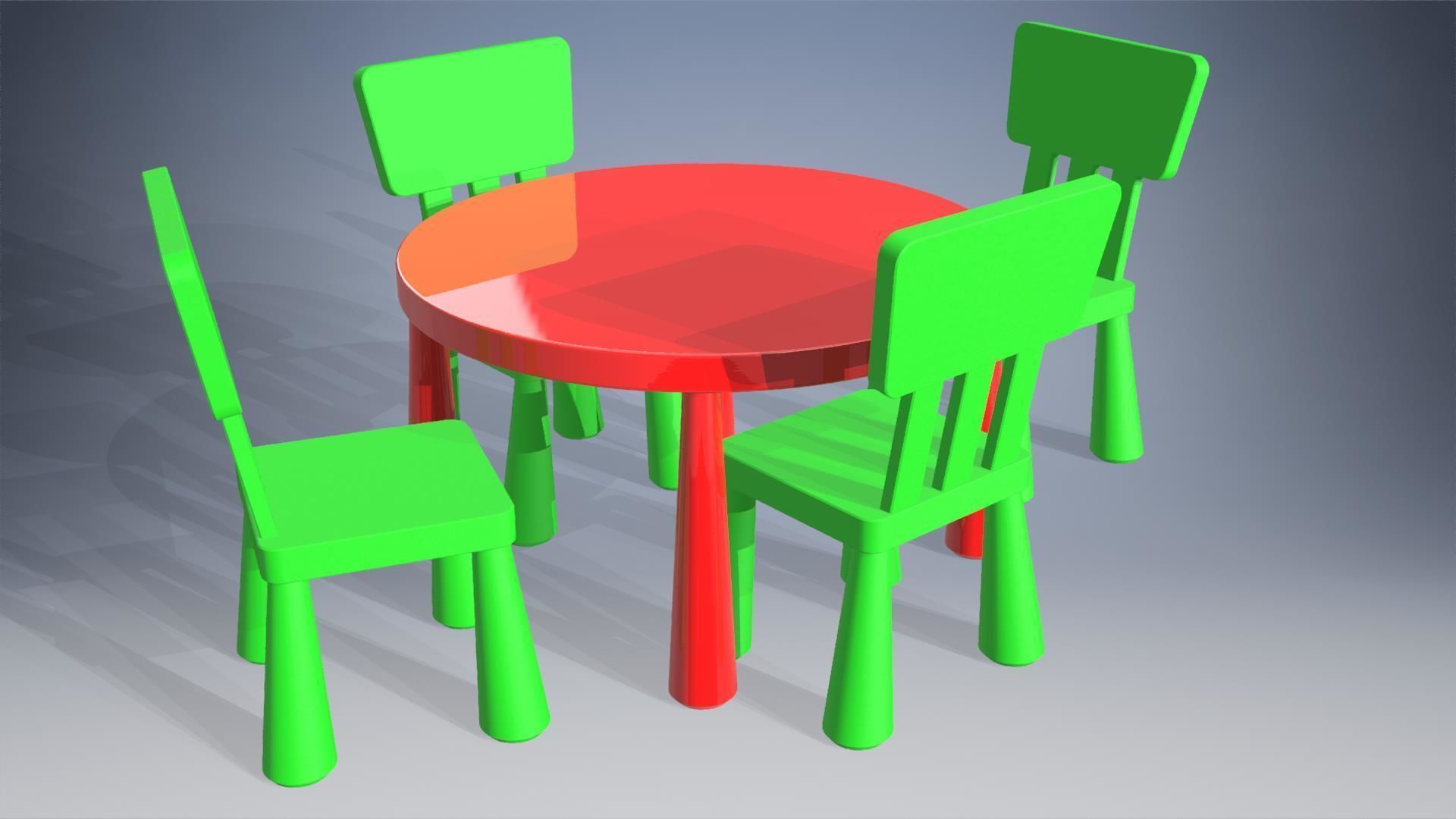 Child table with chairs 3D Model Collection_8