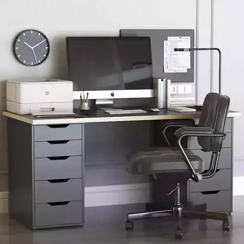 Office workplace with ALEX table and ALEFJALL chair 3D model