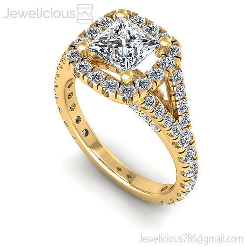 Jewelicious-957-Ring gold princess cut diamond halo engagement ring