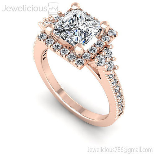 Jewelicious-950-Ring princess cut diamond halo engagement ring in rose gold