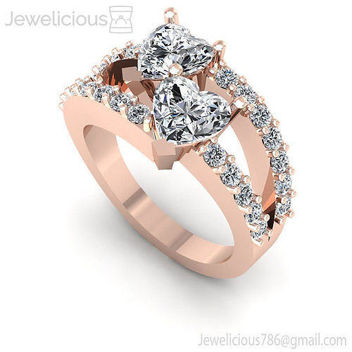 Jewelicious-931-Ring two heart shaped diamond rings in rose gold