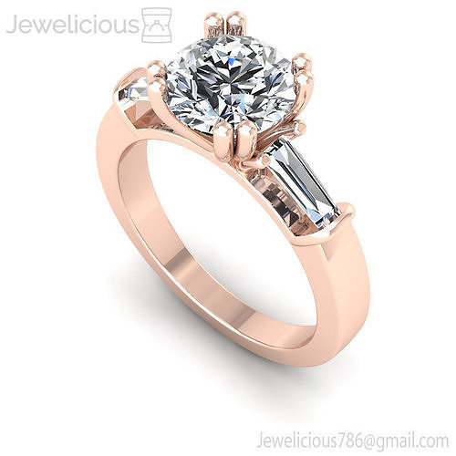 Jewelicious-925-Ring diamond engagement ring with baguettes and baguettes