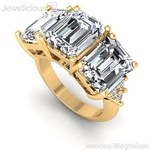 Jewelicious-921-Ring three stone emerald cut diamond ring gold