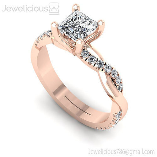 Jewelicious-882-Ring rose gold engagement ring with princess cut diamond