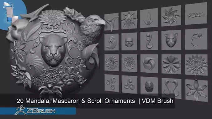 Zbrush VDM Ornaments Mandalas and Mascaron Brush 3D model