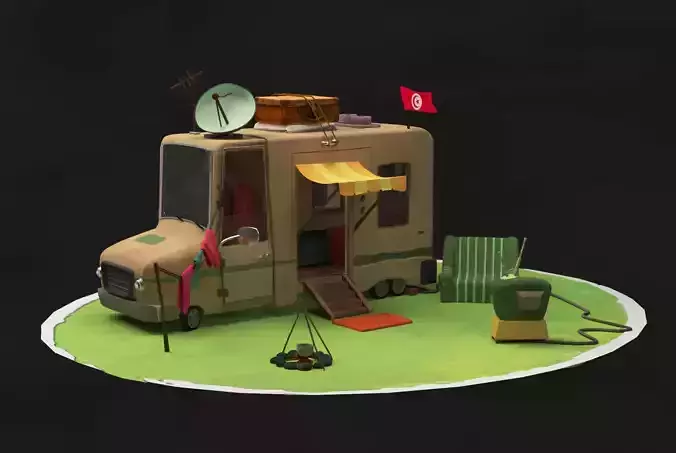 camping car 3d cartoon