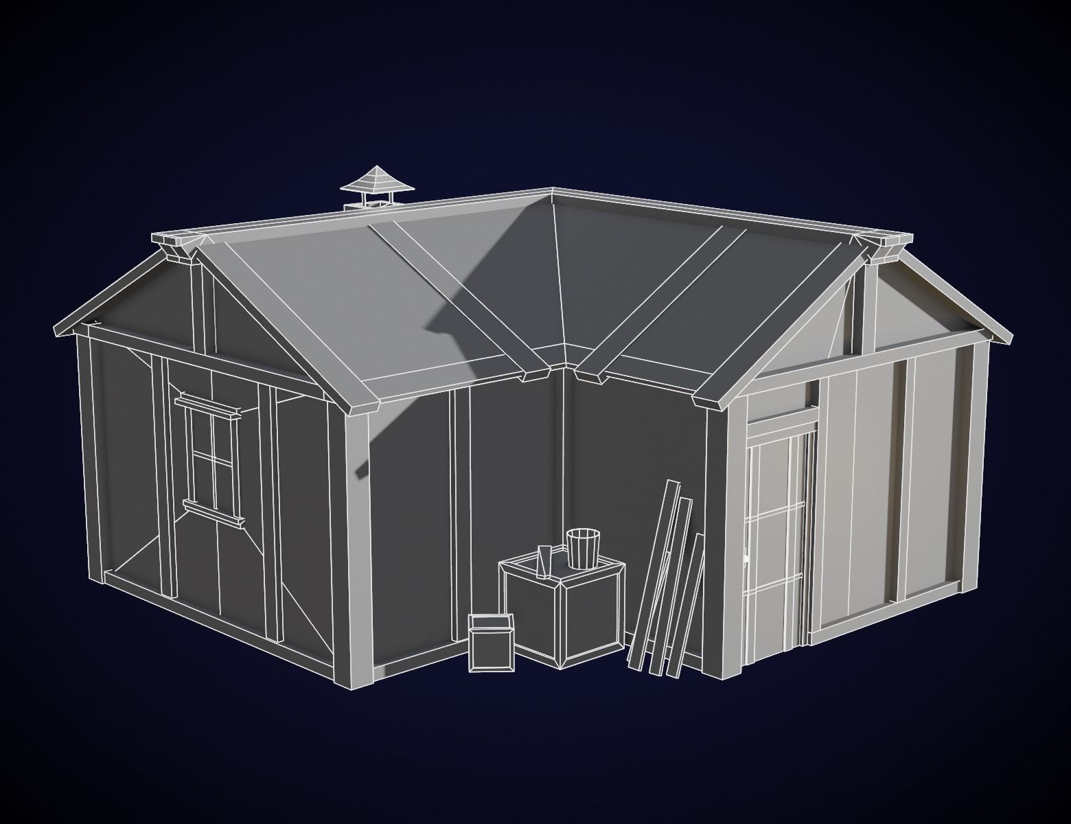 Medieval House Low-poly 3D model_7