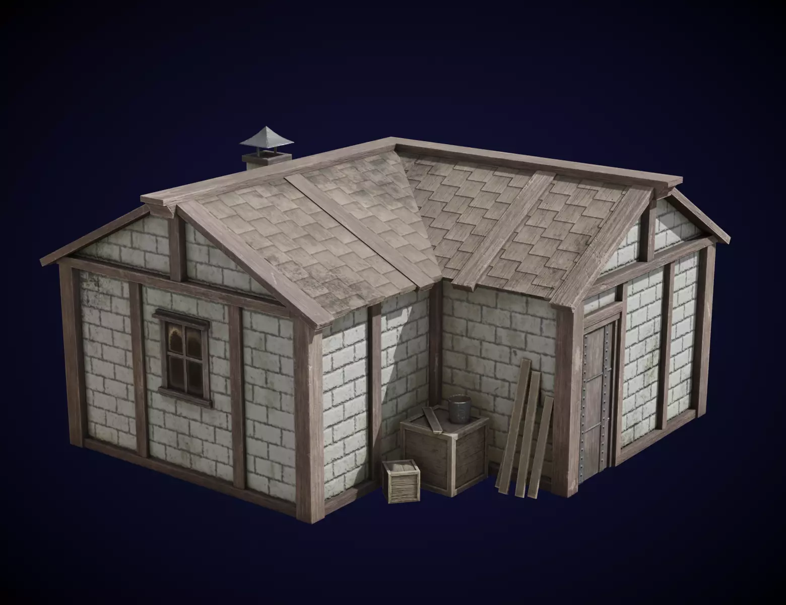 Medieval House Low-poly 3D model_0