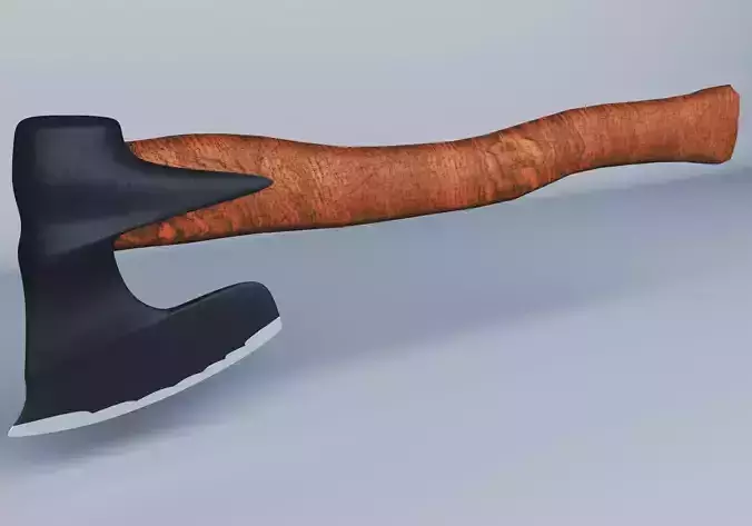 Axe with wodden handle 3D model