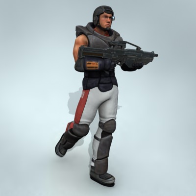 Mercenary soldier with rifle 3D model_1
