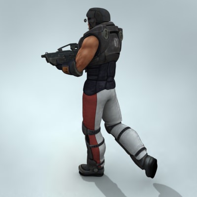 Mercenary soldier with rifle 3D model_5