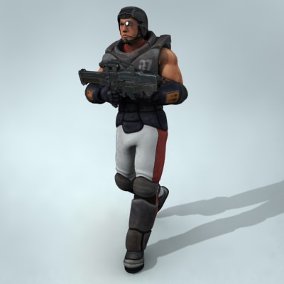 Mercenary soldier with rifle 3D model_4