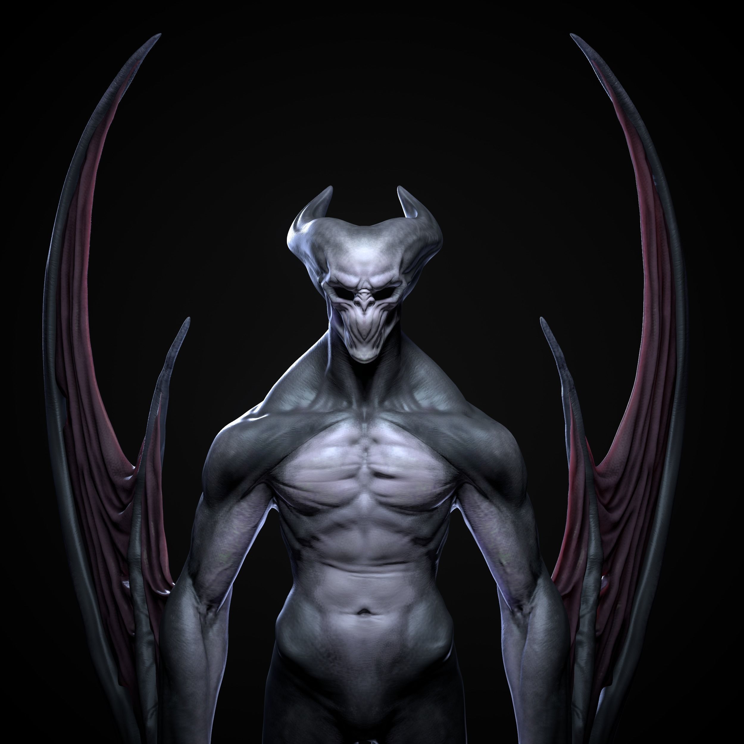Demon with wings 3D print model_1