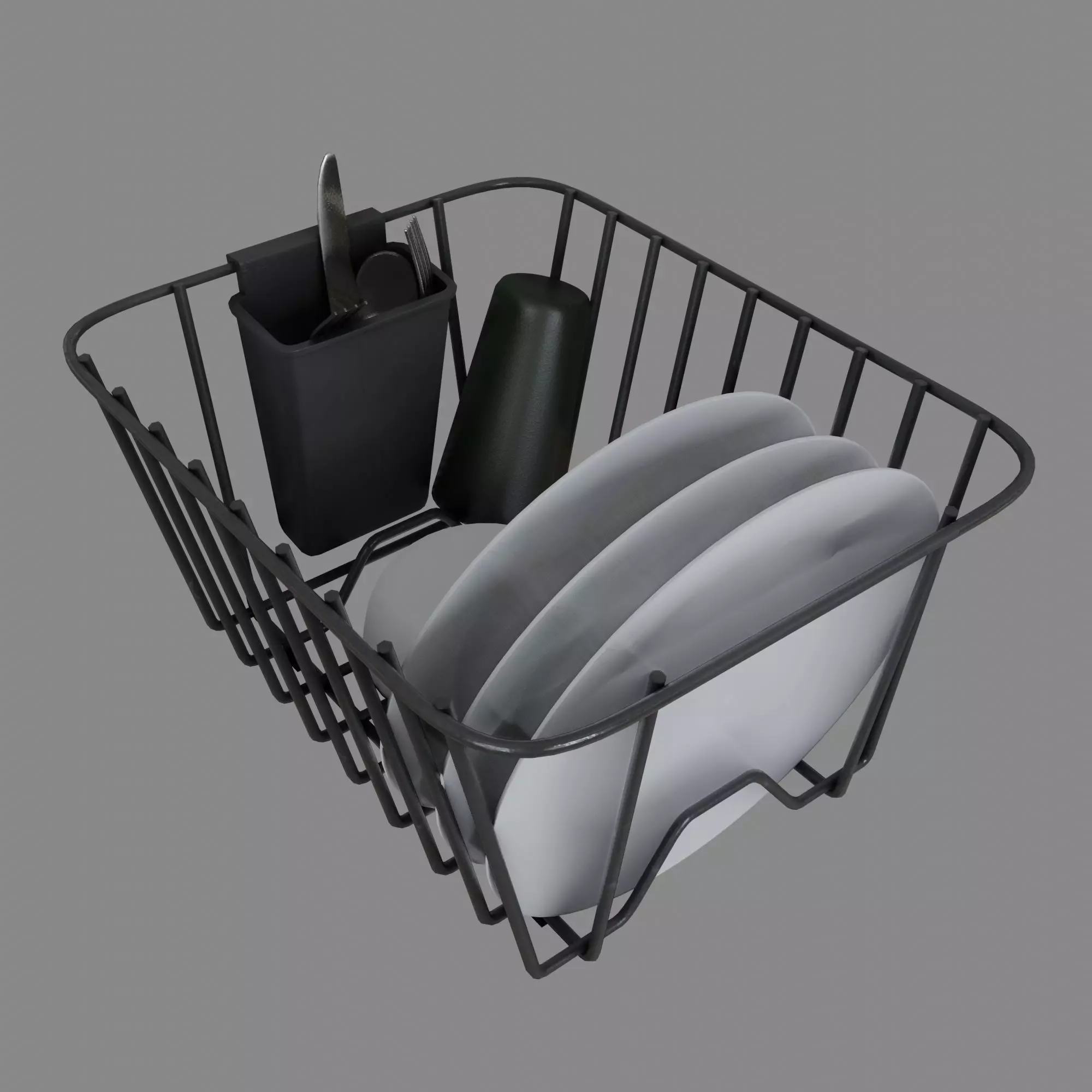 Dish Rack with Dishes Free low-poly 3D model