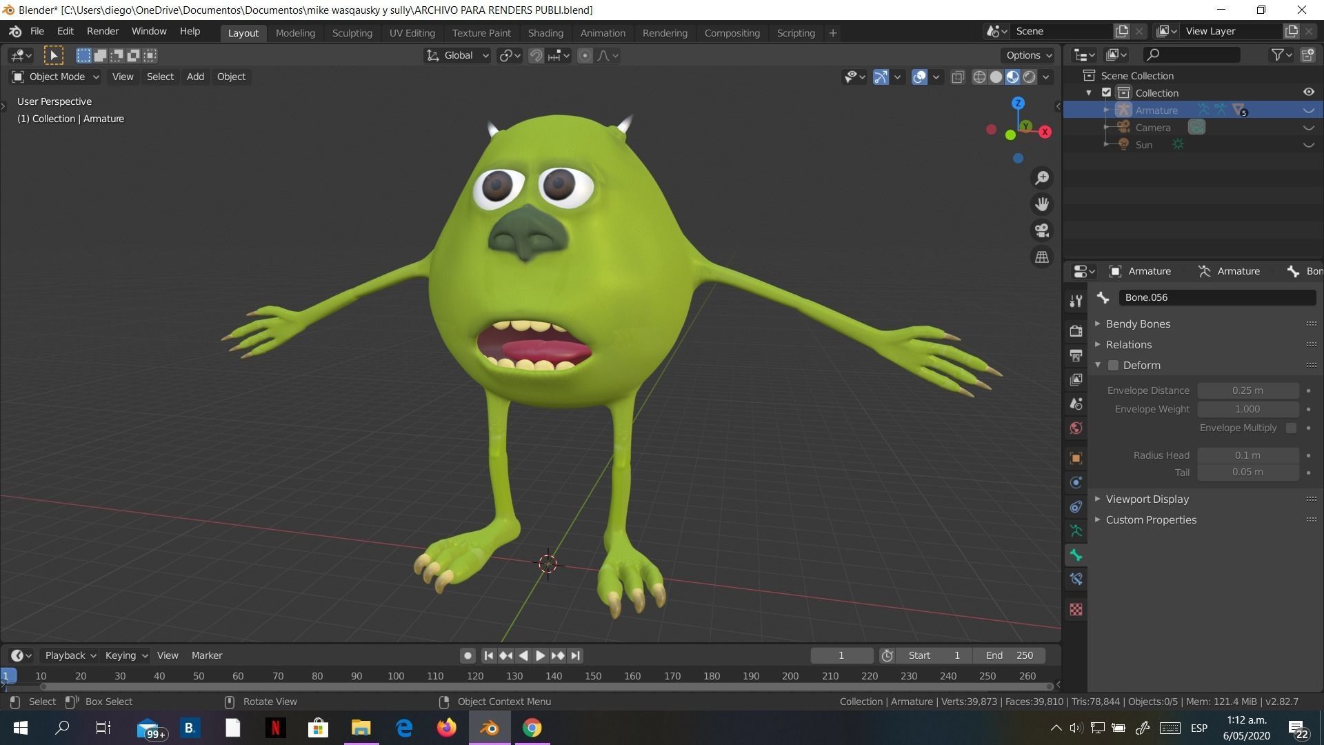Low-Poly Mike Wazowski meme 3D model rigged Blender trends  Low-poly 3D model_17