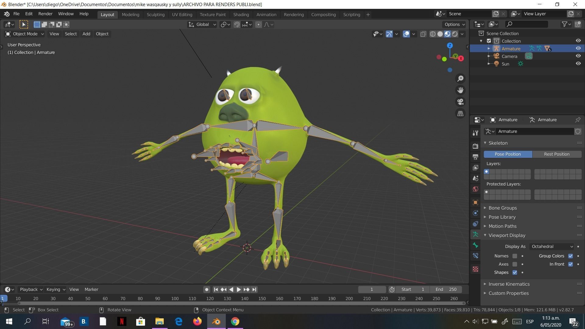 Low-Poly Mike Wazowski meme 3D model rigged Blender trends  Low-poly 3D model_19