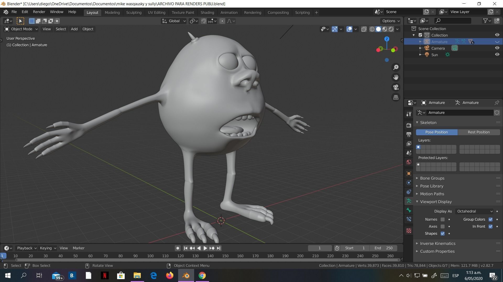 Low-Poly Mike Wazowski meme 3D model rigged Blender trends  Low-poly 3D model_16