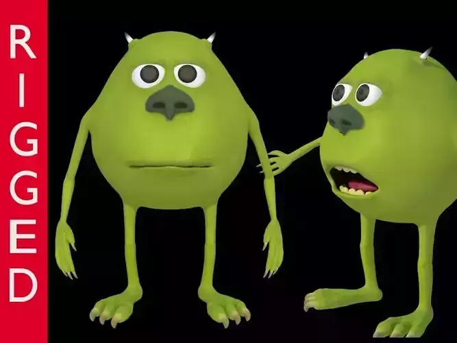 Low-Poly Mike Wazowski meme 3D model rigged Blender trends  Low-poly 3D model