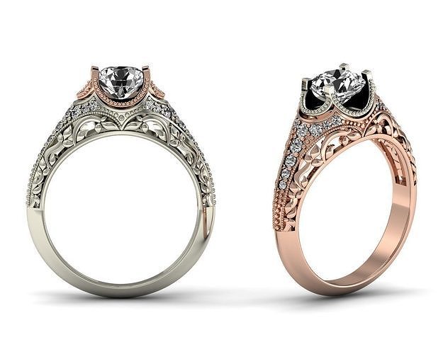 1ct Diamond Engagement Ring 3D Model Filigree Style Ring 3D print model