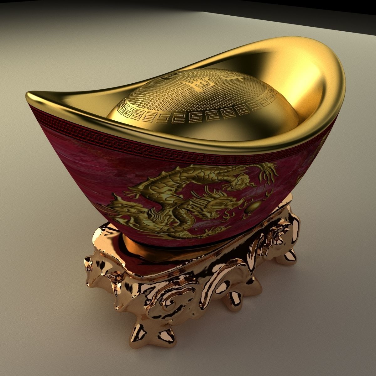 Chinese gold ingot 3D model_2