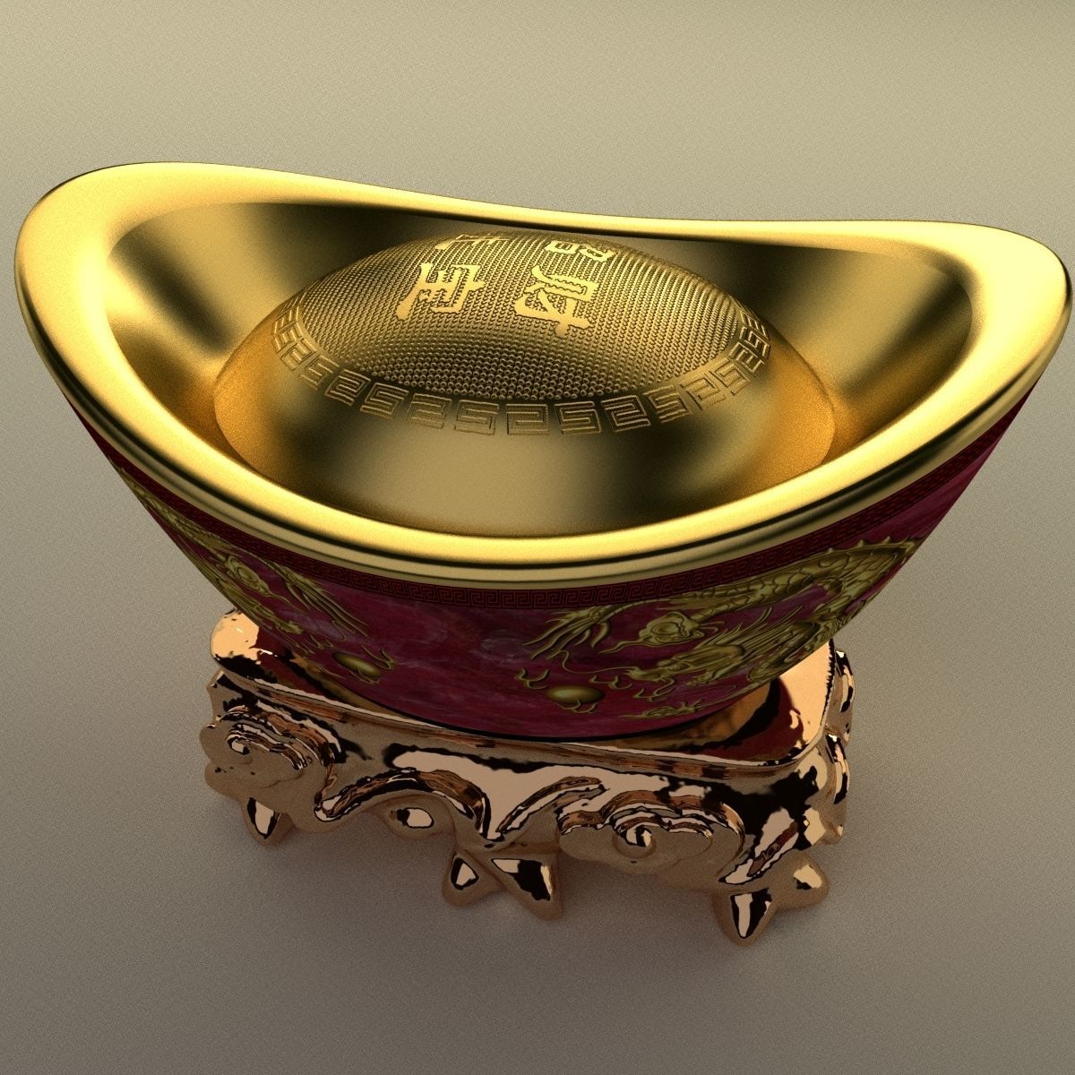Chinese gold ingot 3D model_4