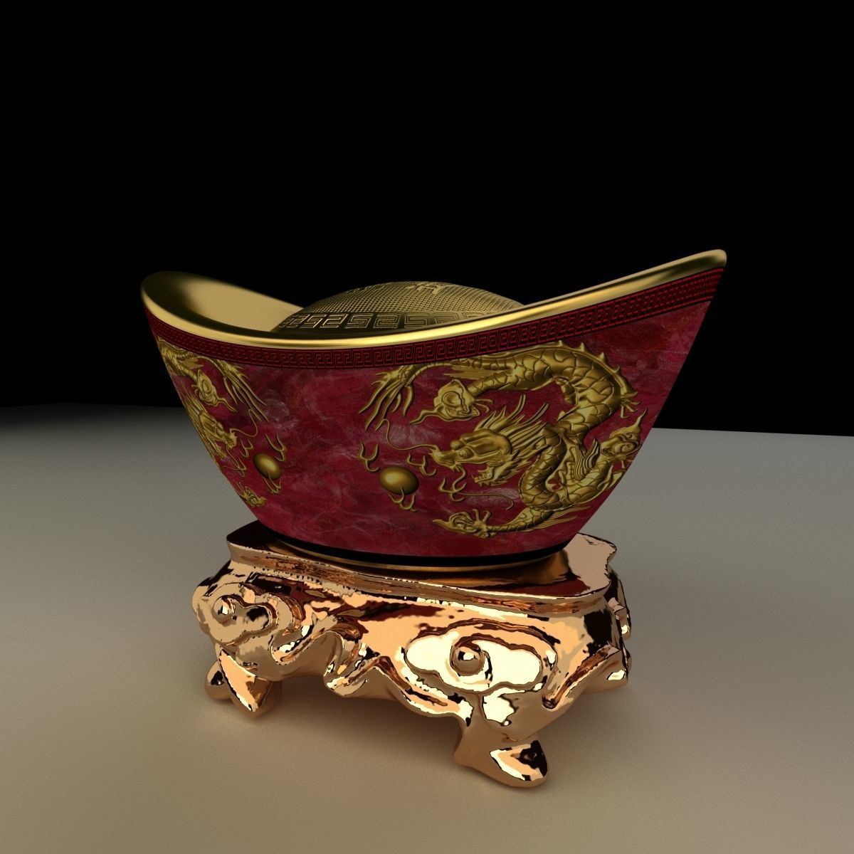 Chinese gold ingot 3D model_1