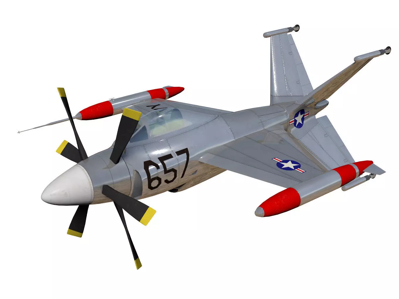XFV-1 fighter jet with propellers flying in air 3D model