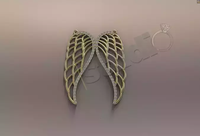 Angel wings pendant with gems 3d model