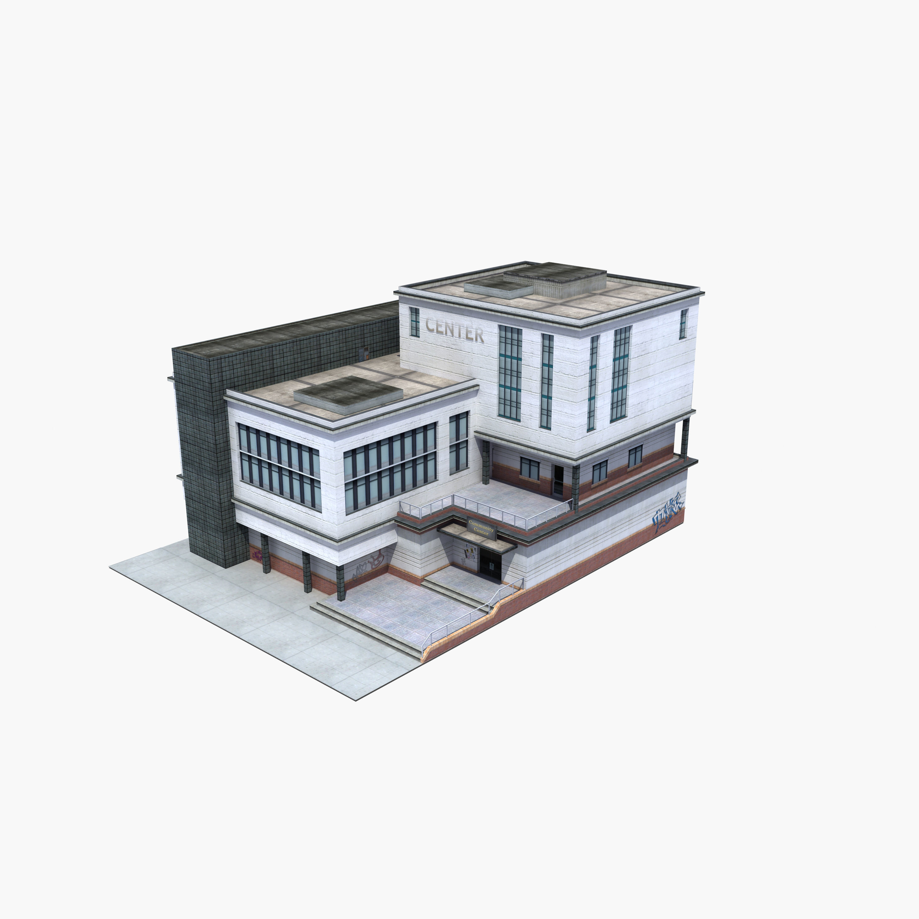 Modern School Building 3D model_10