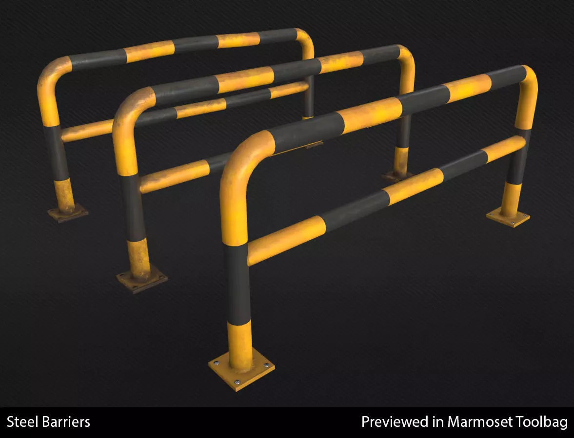 Steel Barriers - In-Game Ready  Low-poly 3D model_0