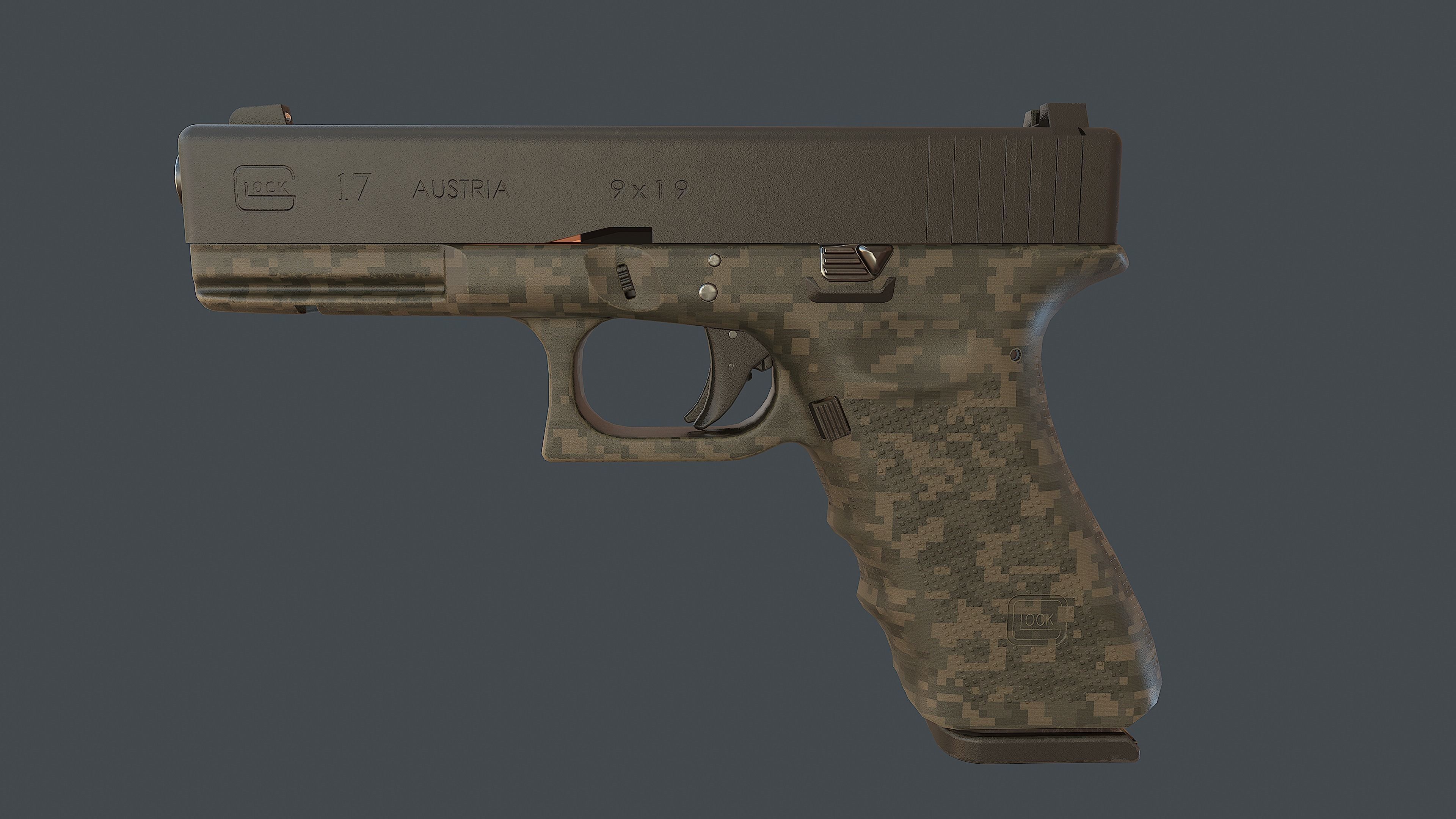 Camouflage Glock 17 with magazine Low-poly 3D model_3