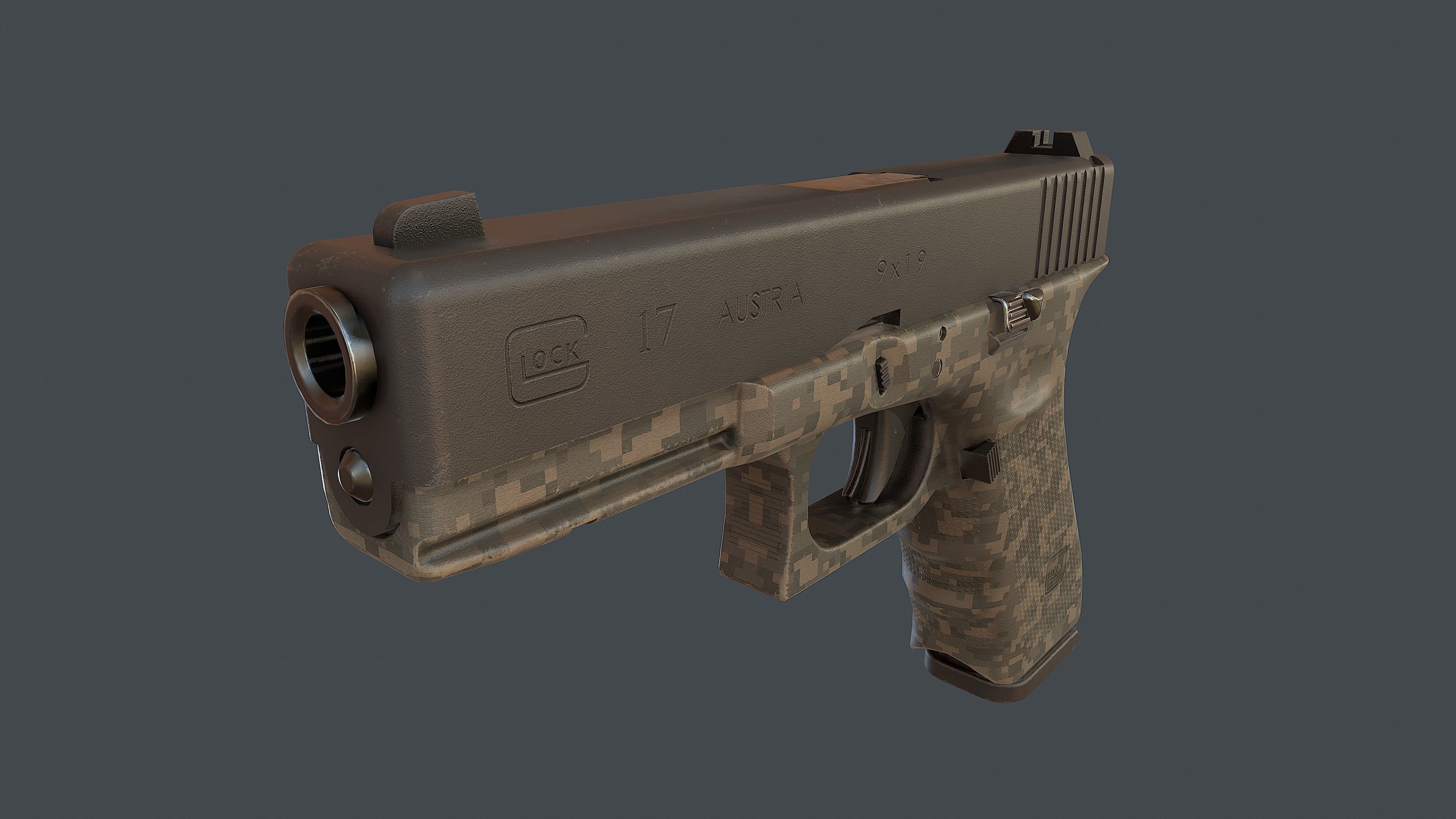 Camouflage Glock 17 with magazine Low-poly 3D model_9