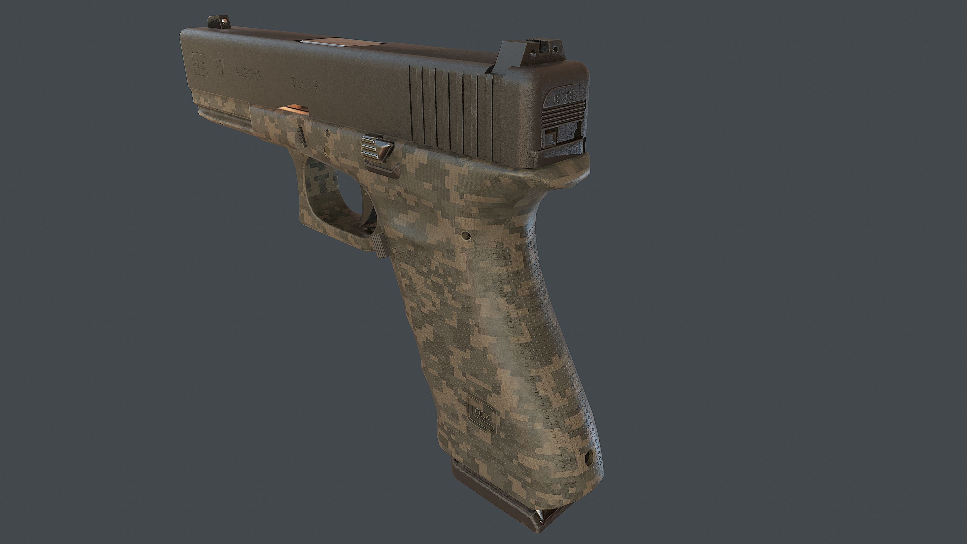 Camouflage Glock 17 with magazine Low-poly 3D model_6