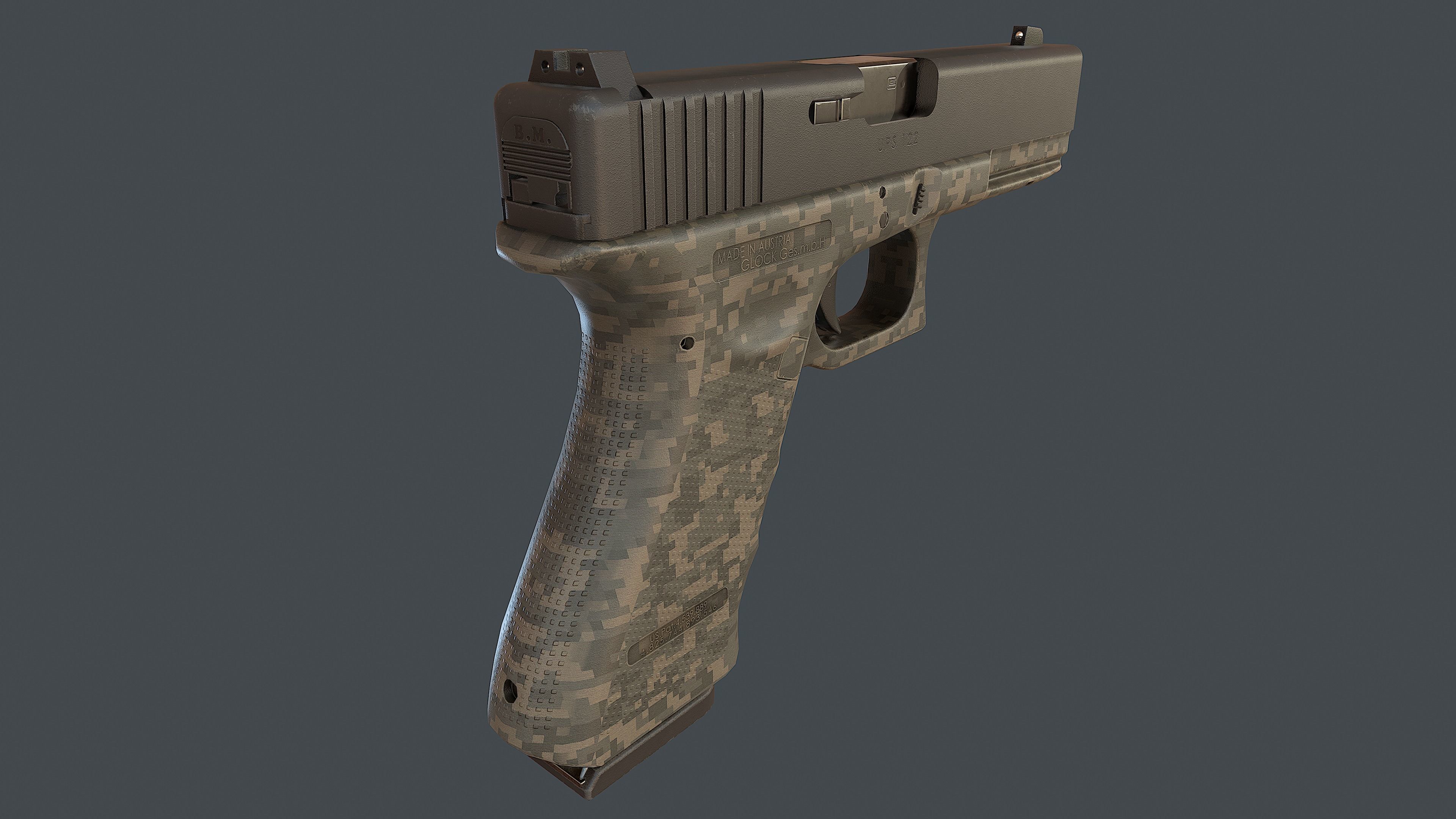 Camouflage Glock 17 with magazine Low-poly 3D model_7