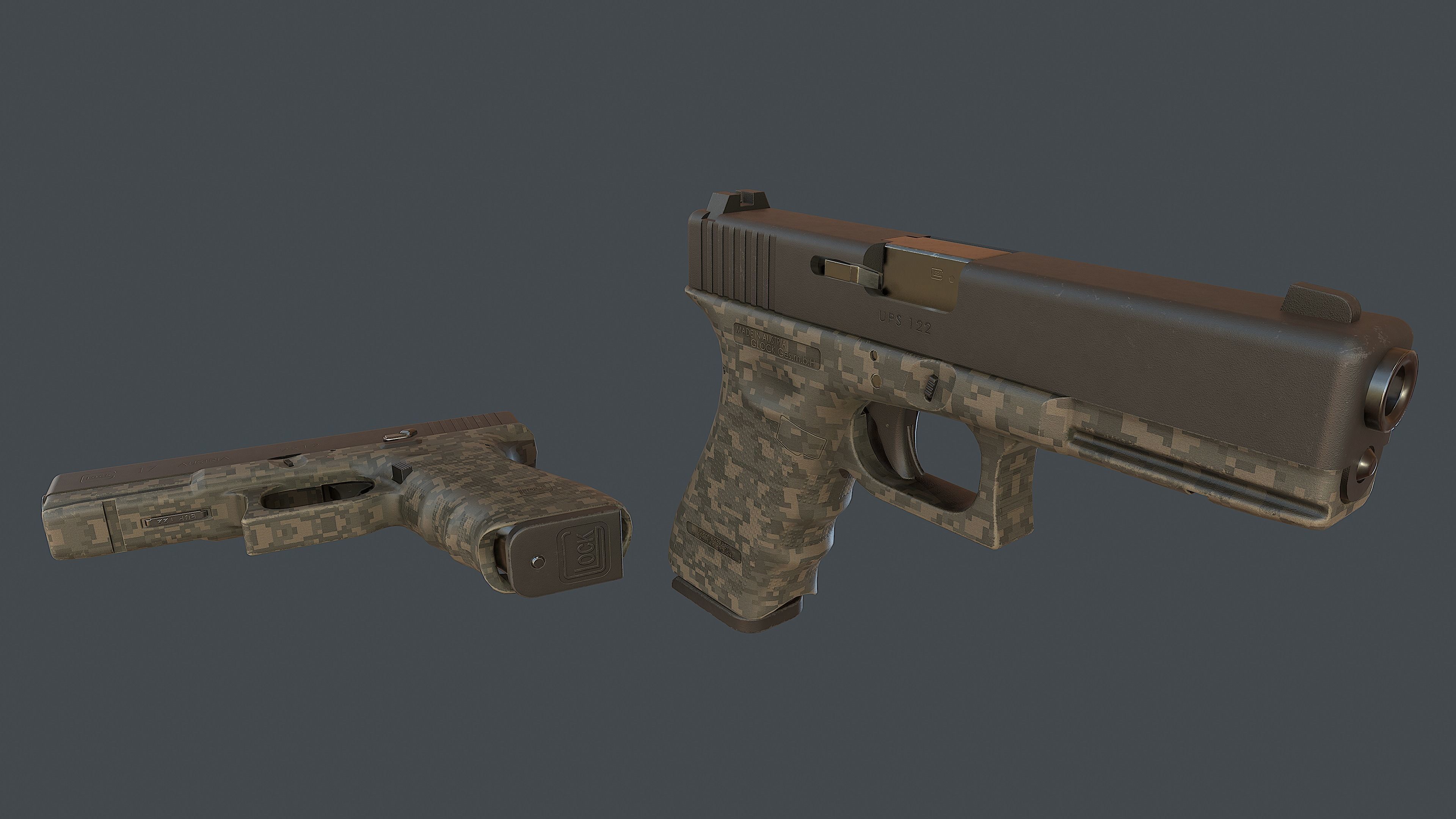 Camouflage Glock 17 with magazine Low-poly 3D model_10