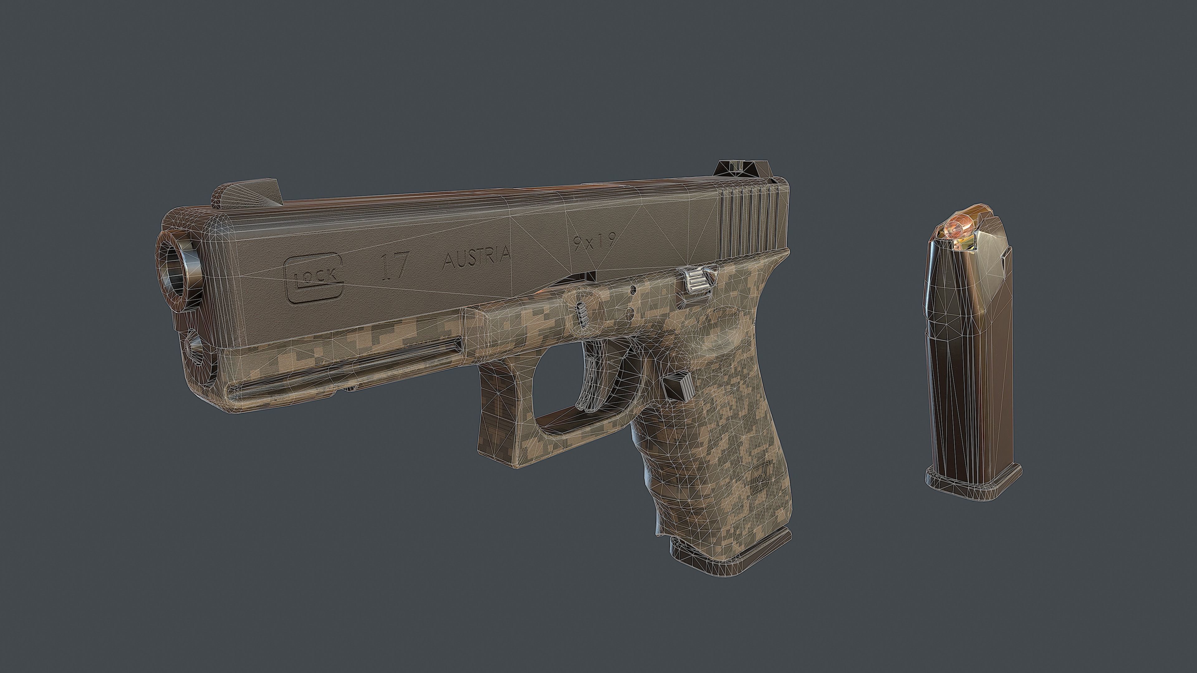 Camouflage Glock 17 with magazine Low-poly 3D model_13