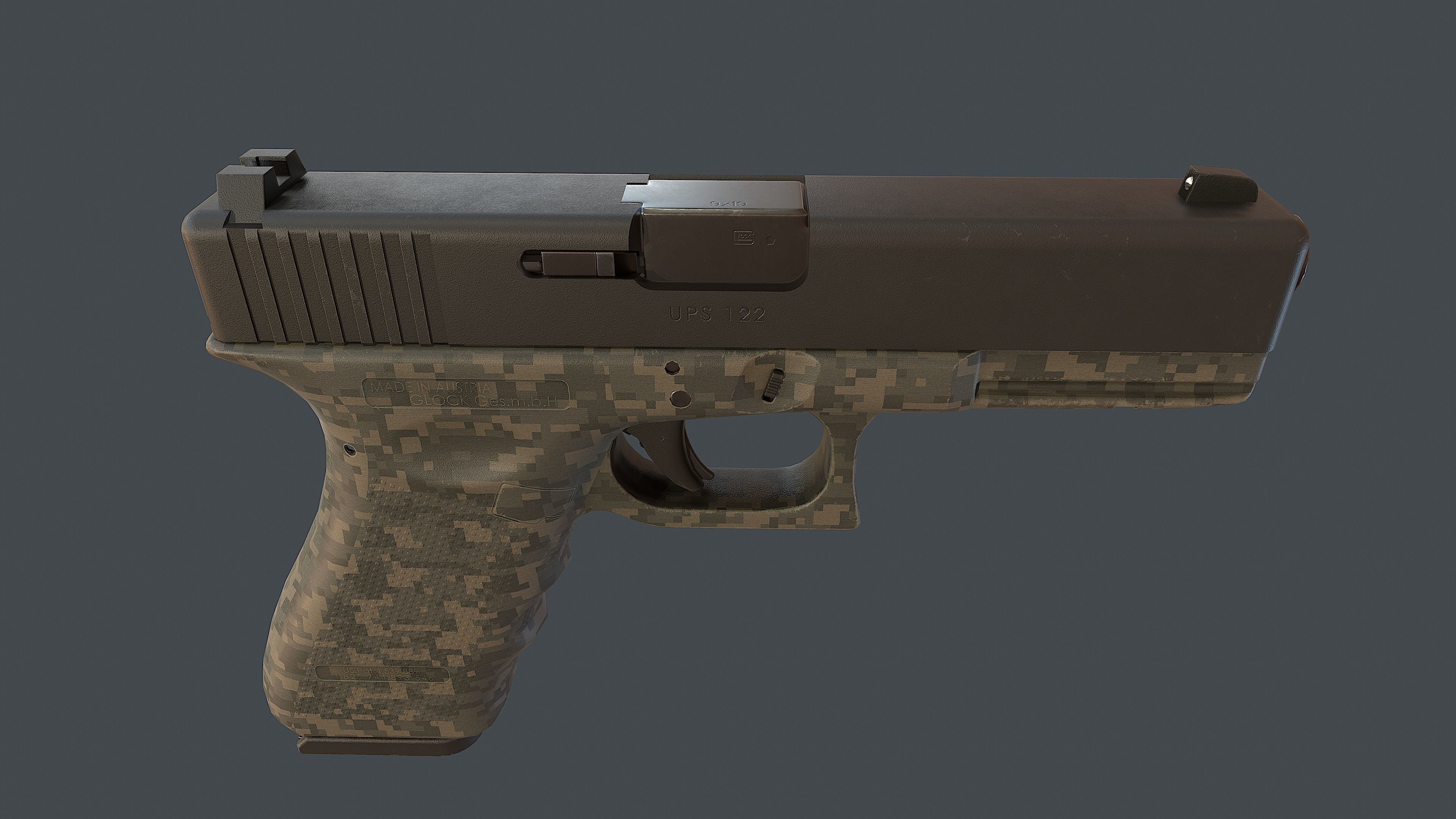 Camouflage Glock 17 with magazine Low-poly 3D model_4