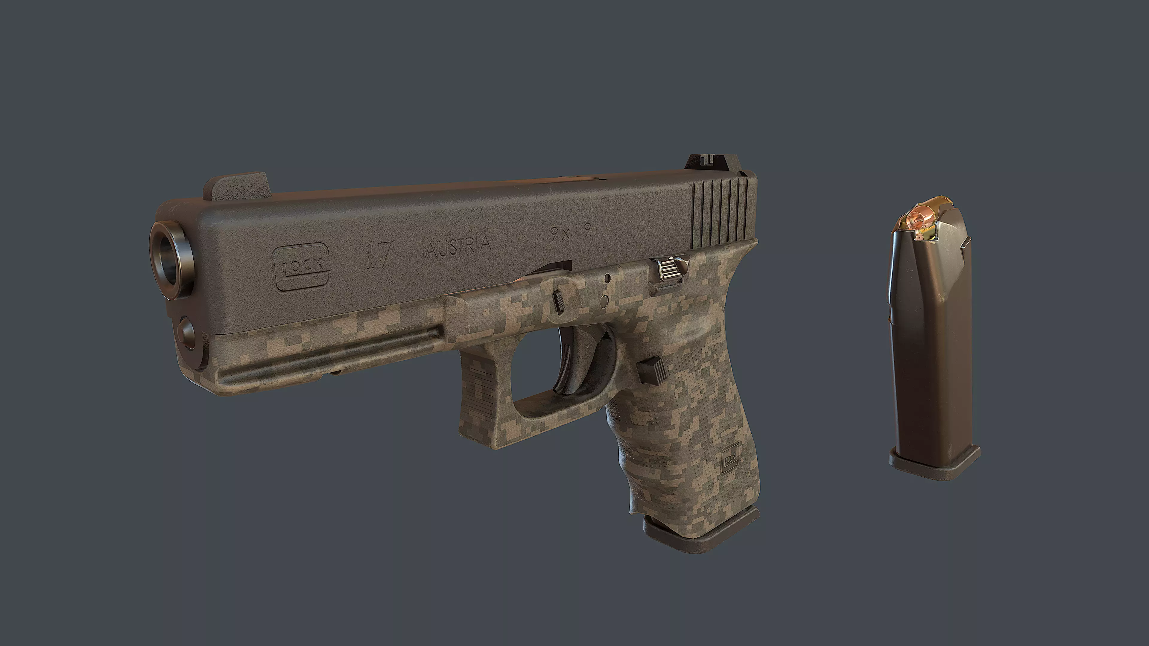 Camouflage Glock 17 with magazine Low-poly 3D model_0
