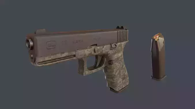 Camouflage Glock 17 with magazine Low-poly 3D model