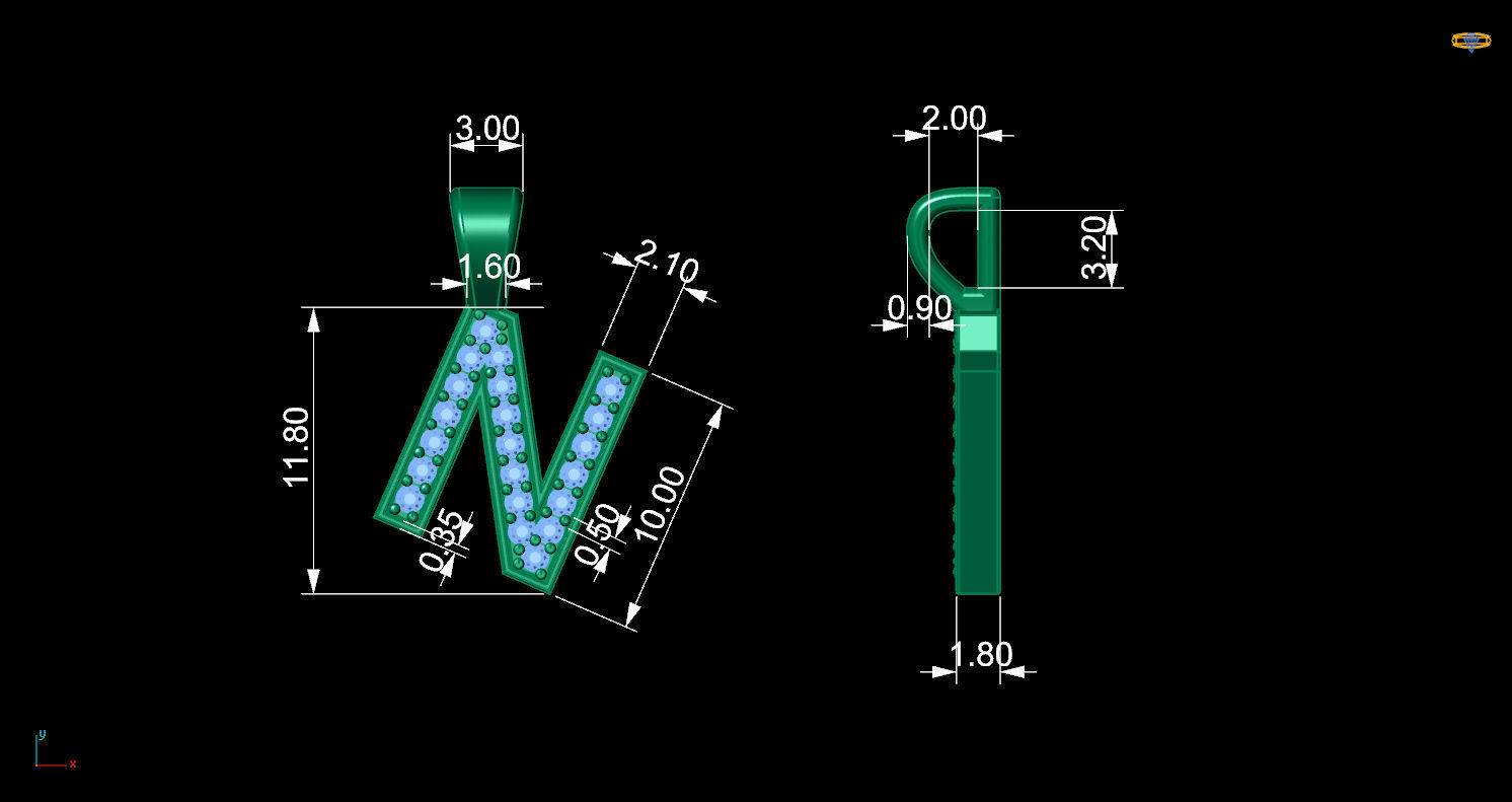 Pendant N letter with lights 3D print model_11