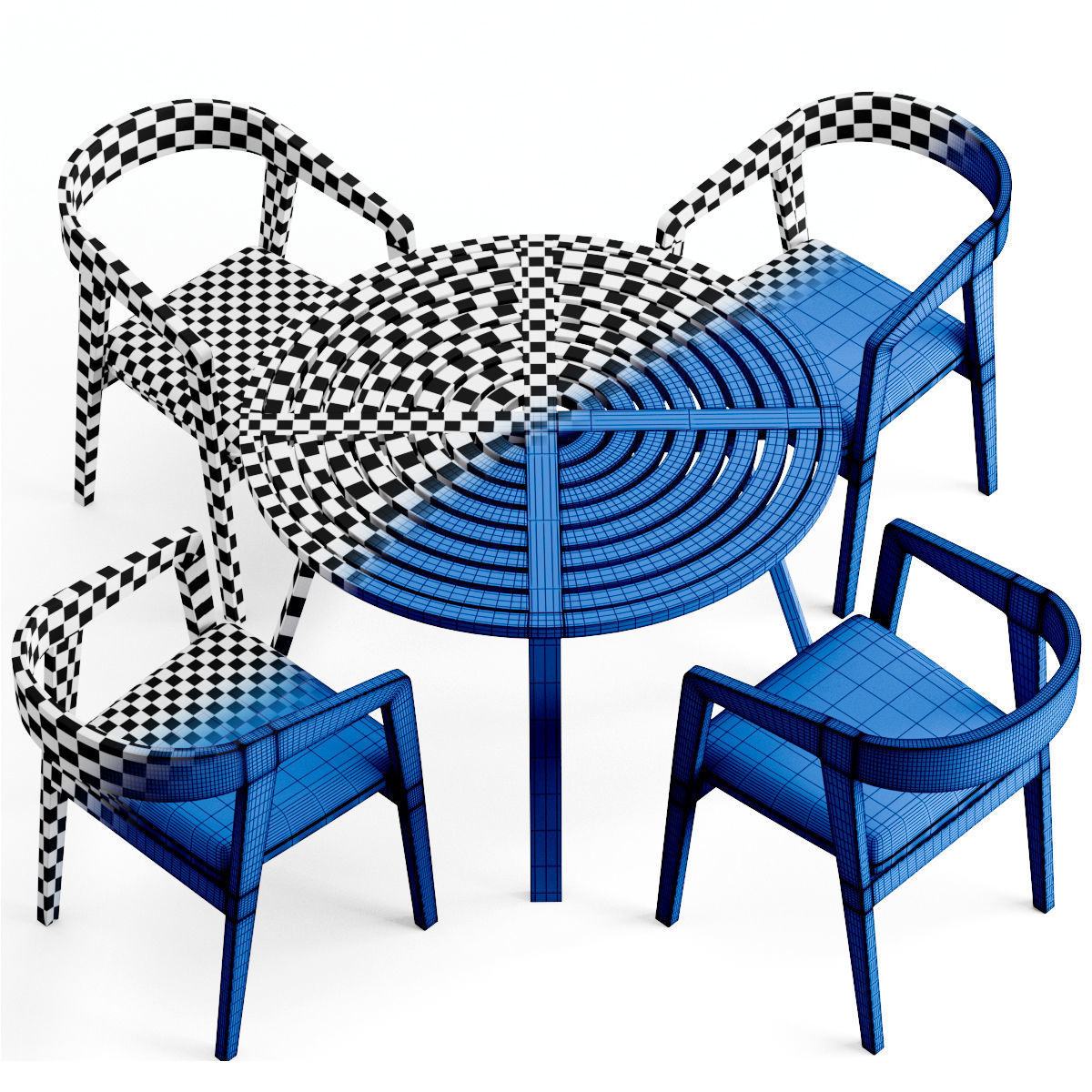 Wood Table Chair 3D model_2