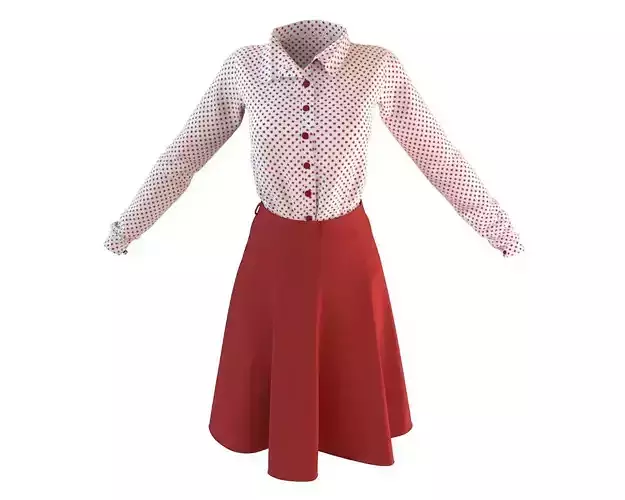 Stylish Designer Set of Polka Dot Shirt and Panel Skirt