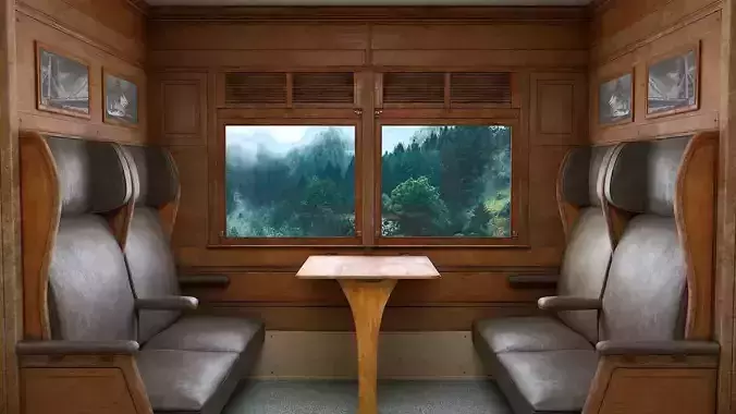 Vintage Train Interior Low-poly 3D model
