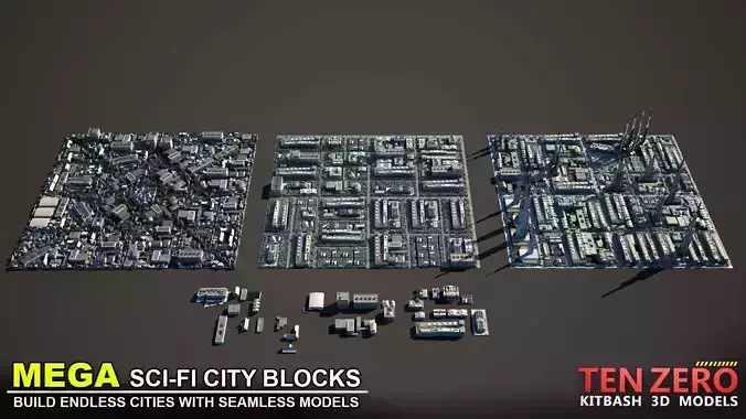 MEGA SCI-FI CITY BLOCKS KITBASH 3D model