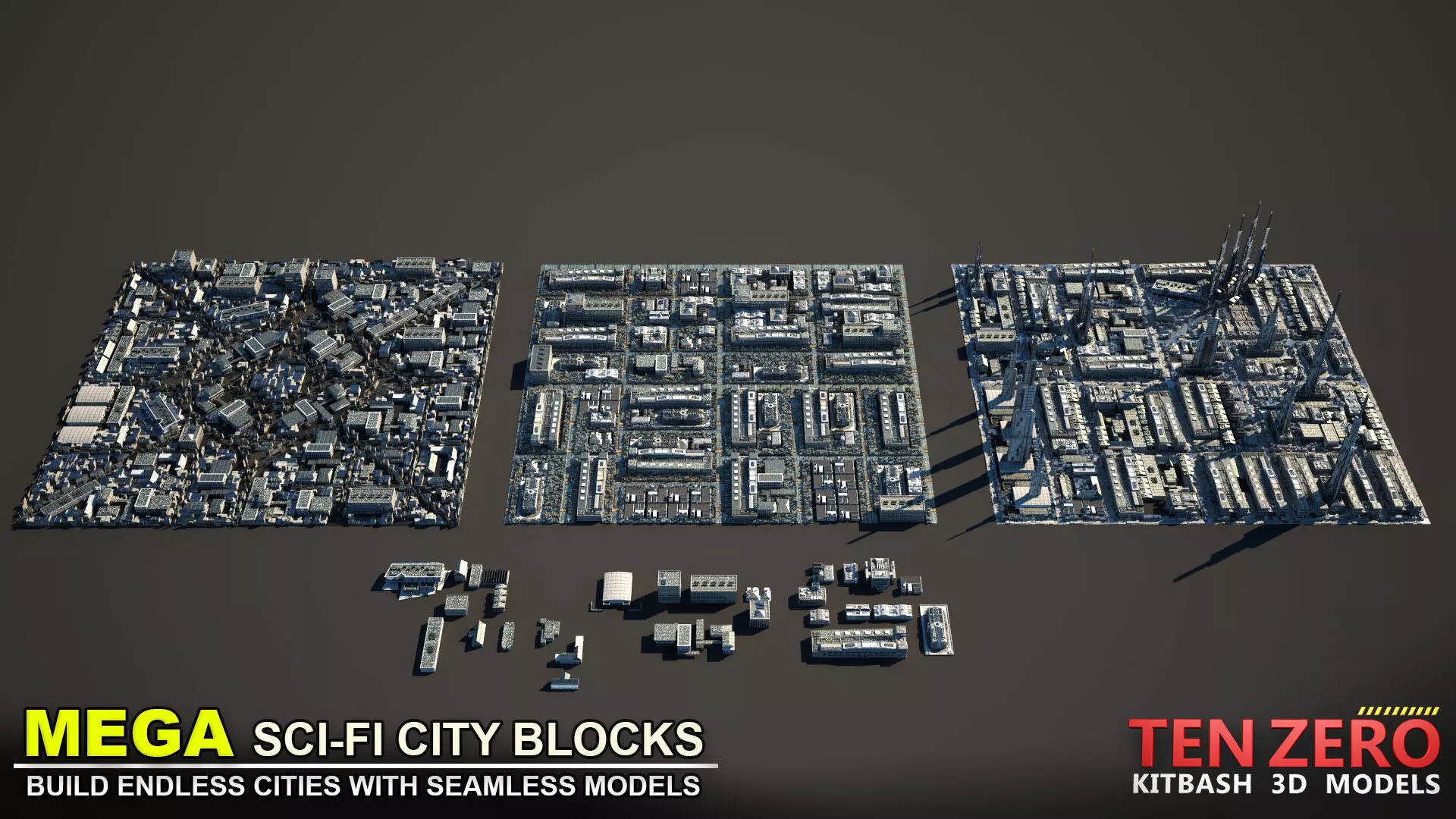 MEGA SCI-FI CITY BLOCKS KITBASH 3D model_0