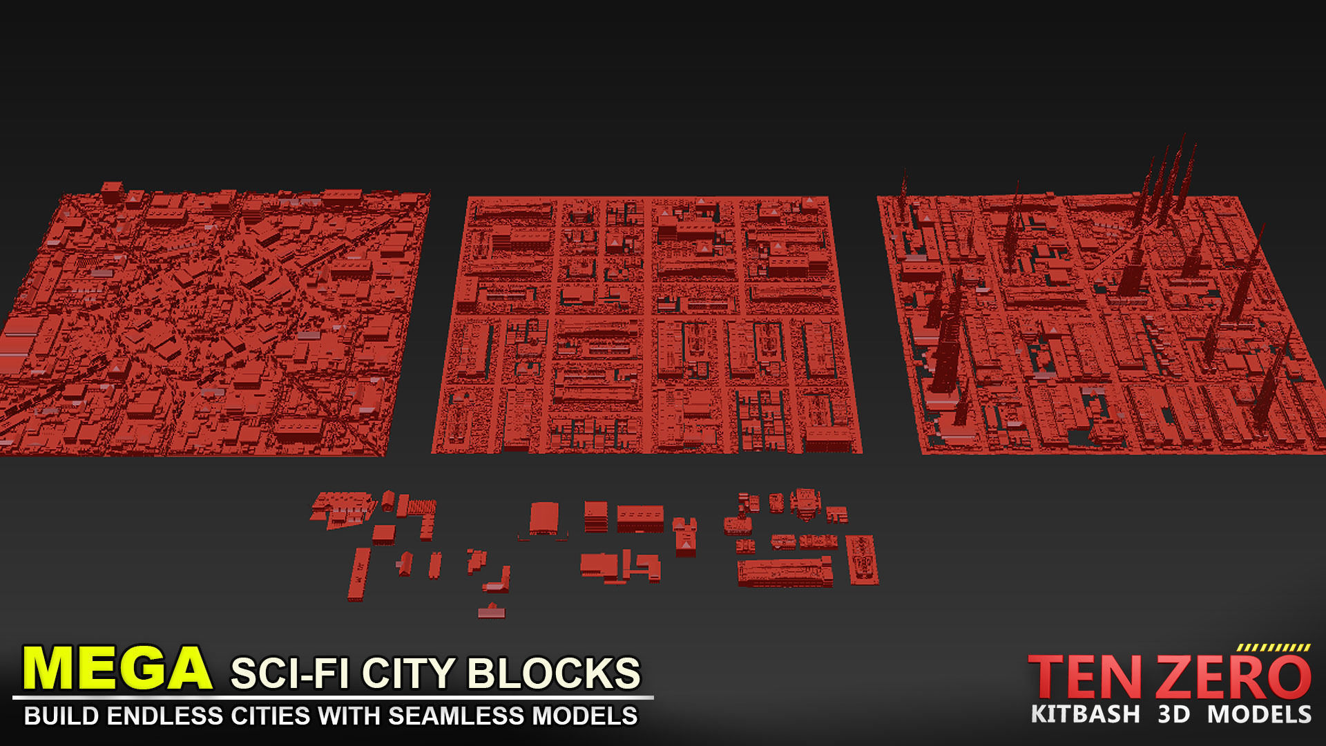 MEGA SCI-FI CITY BLOCKS KITBASH 3D model_7