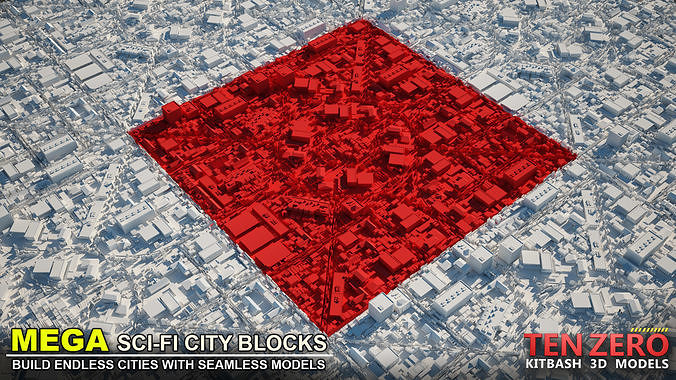 MEGA SCI-FI CITY BLOCKS KITBASH 3D model 7